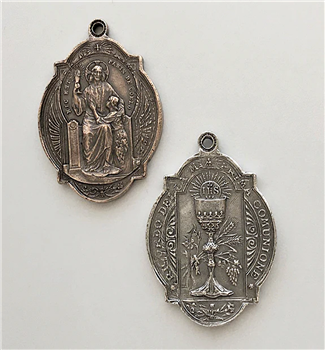 Beautiful Eucharist with Blessing Medal - Catholic religious medals in authentic antique and vintage styles with amazing detail. Large collection of heirloom pieces made by hand in California, US. Available in true bronze and sterling silver.