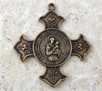 St Anthony Cross Armenian Medal 2 1/4" - Catholic religious medals in authentic antique and vintage styles with amazing detail. Large collection of heirloom pieces made by hand in California, US. Available in sterling silver and true bronze