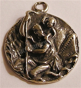 Saint Christopher Medal 1 1/8" - Catholic religious medals in authentic antique and vintage styles with amazing detail. Large collection of heirloom pieces made by hand in California, US. Available in sterling silver and true bronze