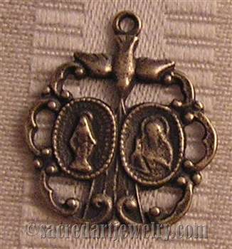 Scapular Medal 1" - Catholic religious medals in authentic antique and vintage styles with amazing detail. Large collection of heirloom pieces made by hand in California, US. Available in sterling silver and true bronze