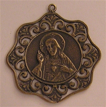 Sacred Heart Medal 1 1/2" - Catholic religious medals in authentic antique and vintage styles with amazing detail. Large collection of heirloom pieces made by hand in California, US. Available in sterling silver and true bronze