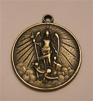 Saint Michael Radiant Medal 1" St Michael Medallion, radiant, surrounded by angels - Catholic religious medals in authentic antique and vintage styles with amazing detail. Large collection of heirloom pieces made by hand in California, US.