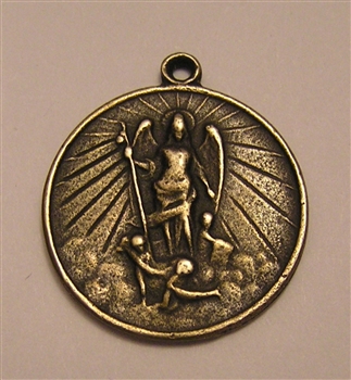 Saint Michael Radiant Medal 1" St Michael Medallion, radiant, surrounded by angels - Catholic religious medals in authentic antique and vintage styles with amazing detail. Large collection of heirloom pieces made by hand in California, US.