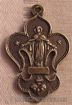 Fleur de Lis with Crucifix and Virgin Mary Medal 1 1/4"