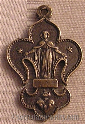 Fleur de Lis with Crucifix and Virgin Mary Medal 1 1/4"