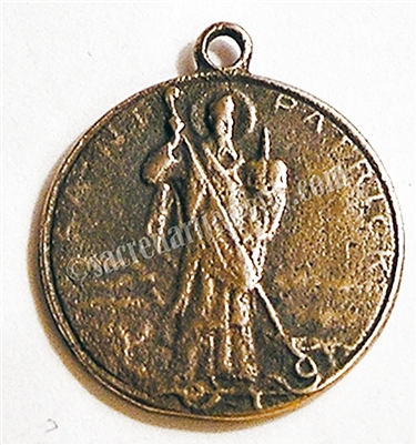 Saint Patrick Medal 7/8" - Catholic saint medals in authentic antique and vintage styles with amazing detail. Large collection of heirloom pieces made by hand in California, US. Available in true bronze and sterling silver.