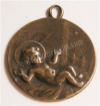 Baby Jesus Nativity Crib Medal 1 1/8" - Catholic religious crib medals in authentic antique and vintage styles with amazing detail. Large collection of heirloom pieces made by hand in California, US. Available in true bronze and sterling silver.