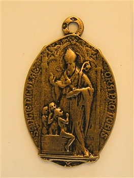 Saint Nicholas Medal 1 1/8"- Catholic religious medals in authentic antique and vintage styles with amazing detail. Large collection of heirloom pieces made by hand in California, US. Available in true bronze and sterling silver.