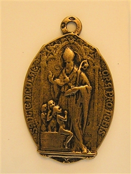 Saint Nicholas Medal 1 1/8"- Catholic religious medals in authentic antique and vintage styles with amazing detail. Large collection of heirloom pieces made by hand in California, US. Available in true bronze and sterling silver.