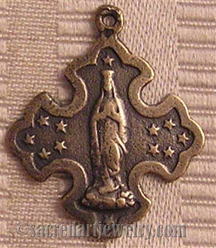 Our Lady of Lourdes Medal 1" - Catholic religious medals in authentic antique and vintage styles with amazing detail. Large collection of heirloom pieces made by hand in California, US. Available in true bronze and sterling silver.