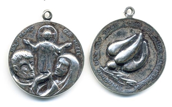 Holy Family Medal 1 1/8" - Catholic religious medals in authentic antique and vintage styles with amazing detail. Large collection of heirloom pieces made by hand in California, US. Available in true bronze and sterling silver.