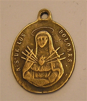 Our Lady of Sorrows Medal 1 1/8" - Catholic religious medals in authentic antique and vintage styles with amazing detail. Large collection of heirloom pieces made by hand in California, US. Available in true bronze and sterling silver.