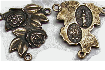 Two Roses White Bronze Rosary Center 7/8"