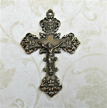 WHITE BRONZE Pectoral Crucifix 2 1/4" - Large Antique or Vintage Model in Sterling Silver or Bronze
