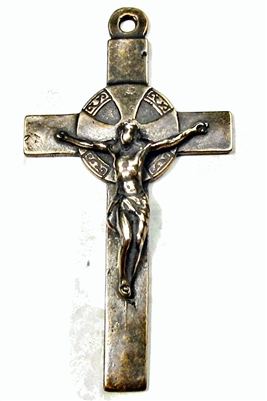 19th Century Spain White Bronze Crucifix 2 3/4"