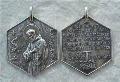 St Francis St Benedict Prayer White Bronze Medal 1 1/2"