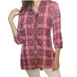 LINDI Soft Pink Checked Print Button Front Tunic Top