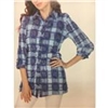 LINDI Soft Blue Checked Print Button Front Tunic Top