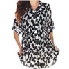 LINDI Black & White Floral Print Button Front Collared Tunic Top