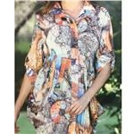LINDI Multicolored Packable Stretch World Travel Print Button Front Collared Tunic Top