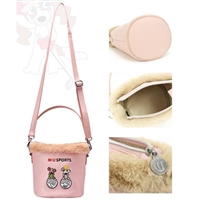 M-U Pink Pouch Hand Bag With Brown Fur Trim