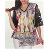 LINDI Multicolored Stretch Retro Swirl Print V-Neck Tunic Top