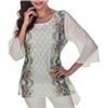 LINDI White-Green Floral Print Packable Stretch Tunic Top