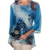 LINDI Blue Multicolored Floral Print Packable Stretch Tunic Top