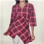 LINDI Soft Pink Checked Print V-Neck 3/4 Sleeve Tunic Top