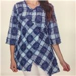 LINDI Soft Blue Checked Print V-Neck 3/4 Sleeve Tunic Top