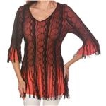 LINDI Red And Black Packable Stretch V-Neck Tunic Top