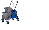 HEAVY DUTY DOUBLE BUCKET W/ WRINGER TROLLEY SYSTEM FOR FLAT MOPS AND STD. MICROFIBER.
