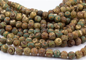 12mm Natural Agate Tibetan Style Dzi Round Beads - Crackle Aquas / Creams / Browns / Picasso Eyes