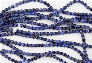 4mm Firepolish Czech Glass Beads - Blue With Black Swirl