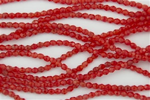 4mm Firepolish Czech Glass Beads - Bright Persimmon Coral Red