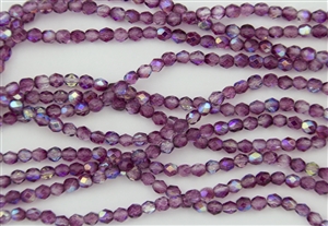 4mm Firepolish Czech Glass Beads - Coated Transparent Violet AB