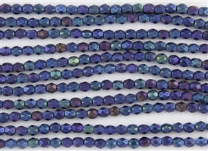 4mm Firepolish Czech Glass Beads - Iris Blue Metallic Matte