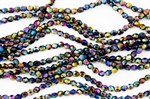 4mm Firepolish Czech Glass Beads - Jet Black Double Sided AB