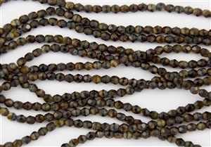 4mm Firepolish Czech Glass Beads - Opaque Chroust Tigers Eye