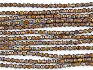 4mm Firepolish Czech Glass Beads - Opaque Goldenrod Picasso