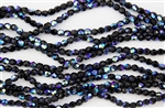 4mm Firepolish Czech Glass Beads - Opaque Jet Black AB