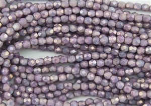4mm Firepolish Czech Glass Beads - Opaque Amethyst Luster