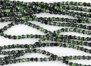 4mm Firepolish Czech Glass Beads - Pearly Dark Green With Black