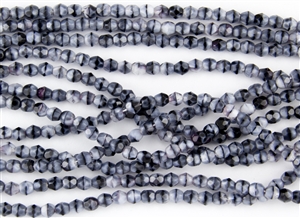 4mm Firepolish Czech Glass Beads - Pearly Grey With Black