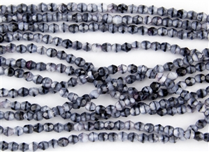 4mm Firepolish Czech Glass Beads - Pearly Grey With Black