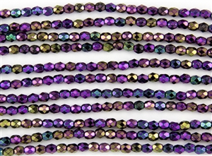 4mm Firepolish Czech Glass Beads - Iris Purple Metallic