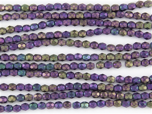 4mm Firepolish Czech Glass Beads - Iris Purple Metallic Matte