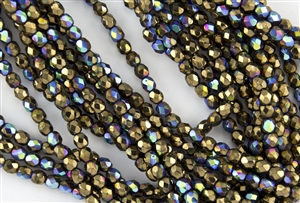 4mm Firepolish Czech Glass Beads - Bronze Metallic AB