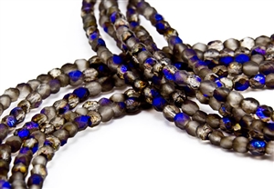 4mm Firepolish Czech Glass Beads - Etched Crystal Azuro