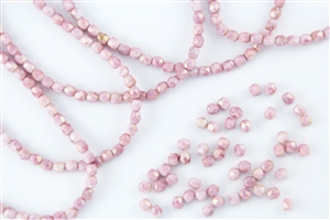4mm Firepolish Czech Glass Beads - Marbled Pink Luster